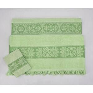 Vintage Cannon Monticello Towel Set – Light Green Floral & Scroll Pattern